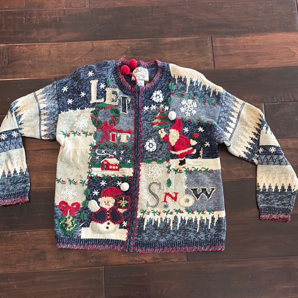 Let It Snow! Festive Blue and Cream Holiday Sweater
